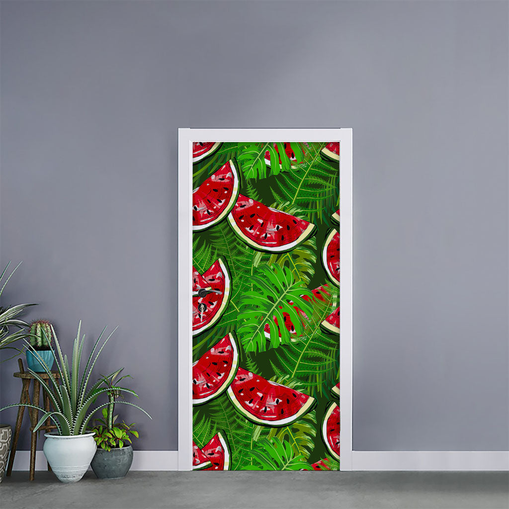 Tropical Leaf Watermelon Pattern Print Door Sticker