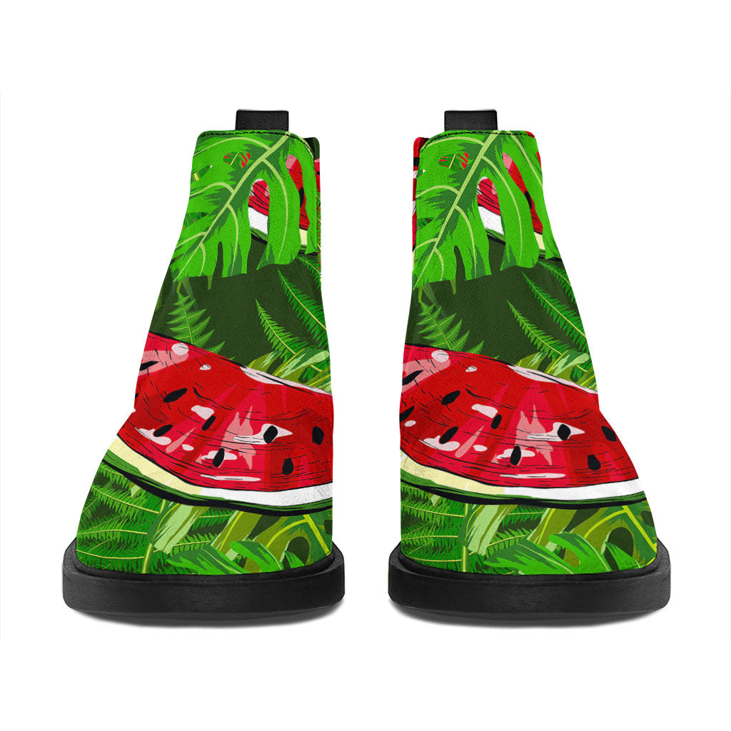 Tropical Leaf Watermelon Pattern Print Flat Ankle Boots