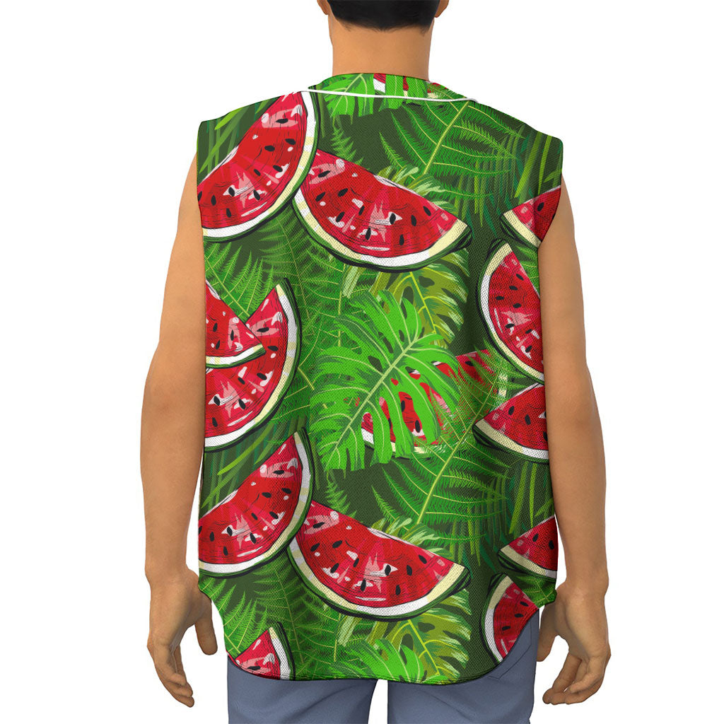 Tropical Leaf Watermelon Pattern Print Sleeveless Baseball Jersey