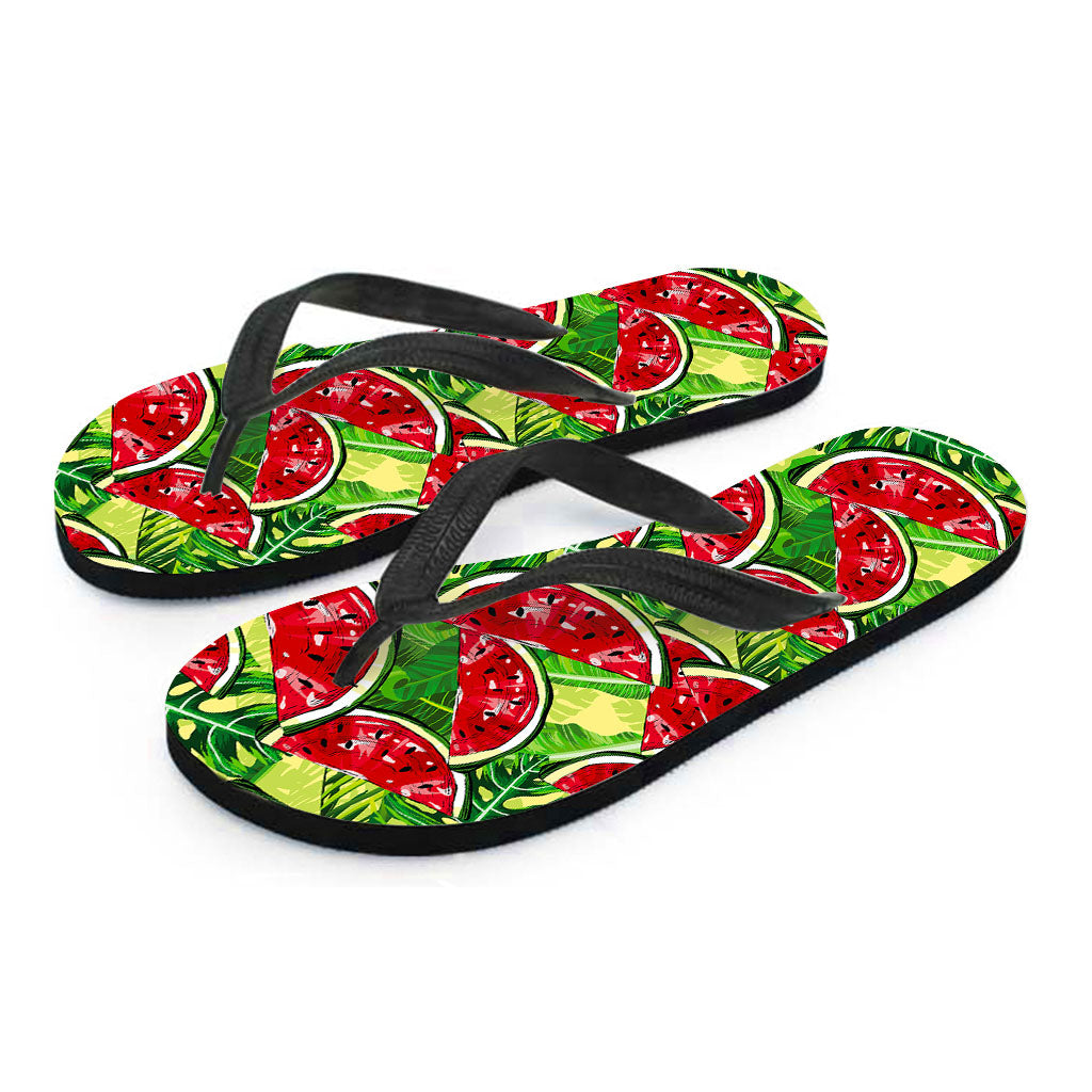 Tropical Leaves Watermelon Pattern Print Flip Flops