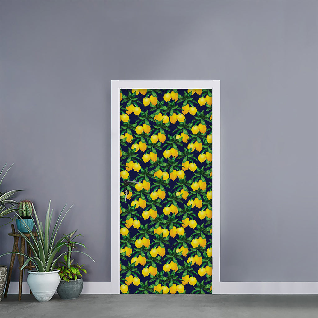Tropical Lemon Pattern Print Door Sticker