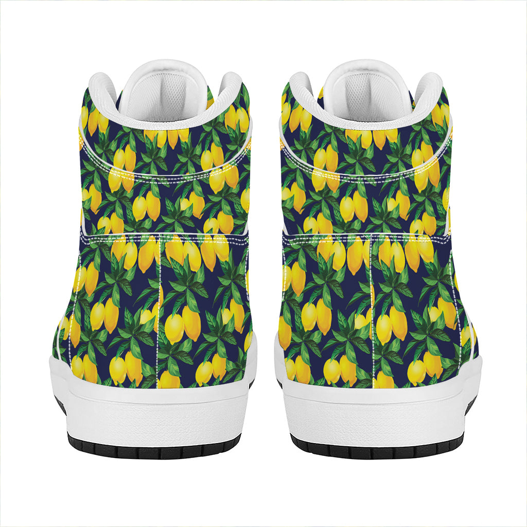 Tropical Lemon Pattern Print High Top Leather Sneakers