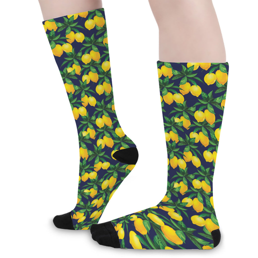 Tropical Lemon Pattern Print Long Socks