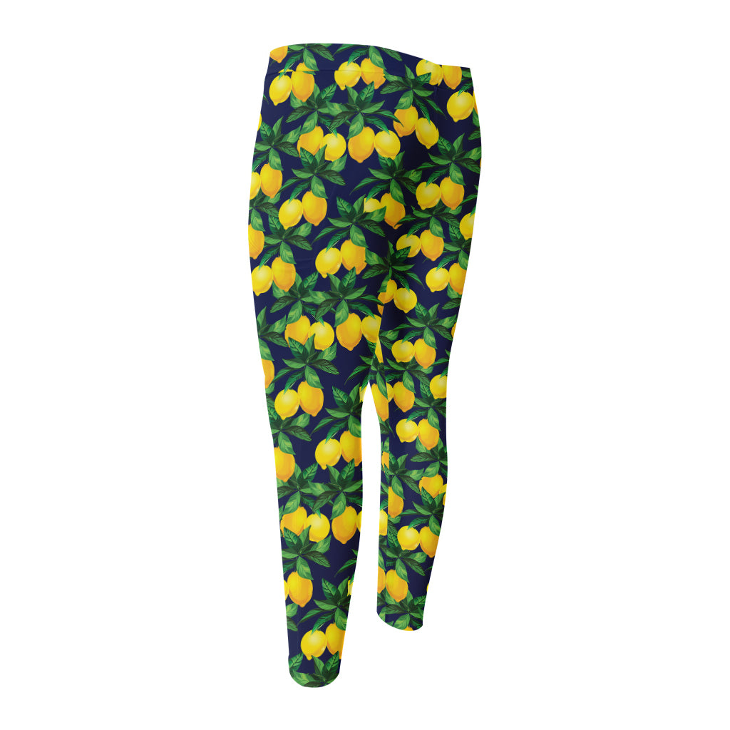 Tropical Lemon Pattern Print Men's Compression Pants