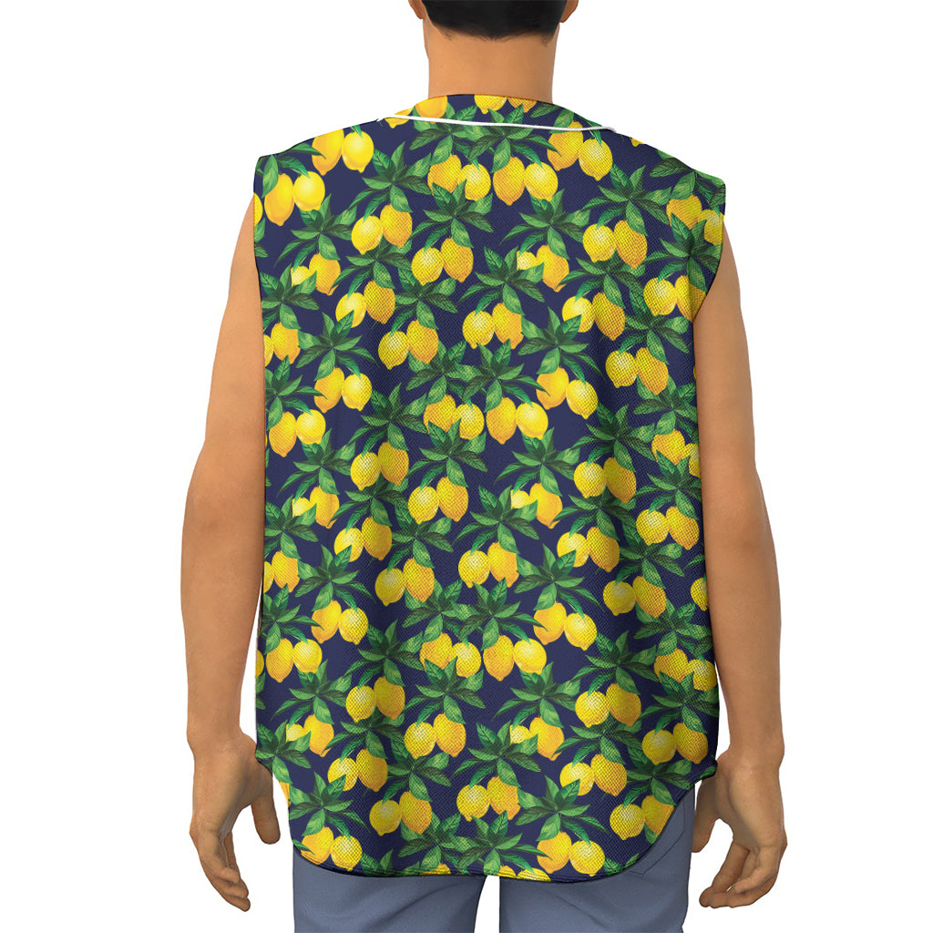 Tropical Lemon Pattern Print Sleeveless Baseball Jersey