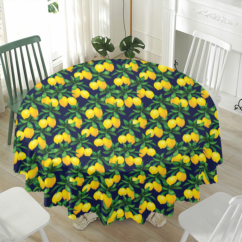 Tropical Lemon Pattern Print Waterproof Round Tablecloth