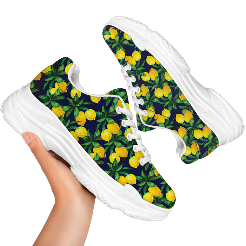 Tropical Lemon Pattern Print White Chunky Shoes