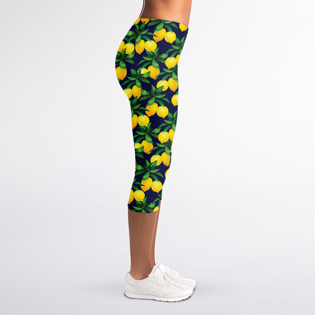 Tropical Lemon Pattern Print Women's Capri Leggings