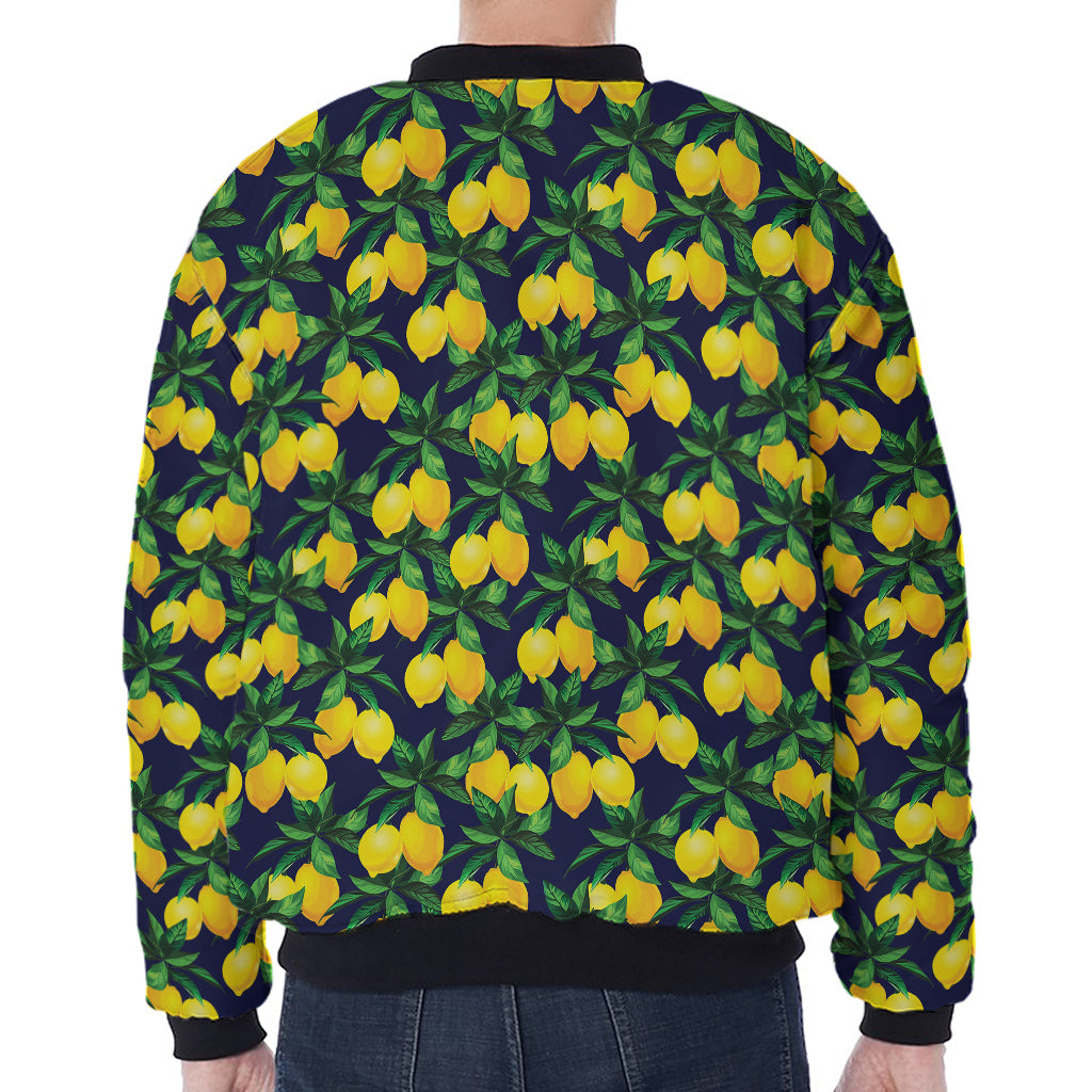 Tropical Lemon Pattern Print Zip Sleeve Bomber Jacket