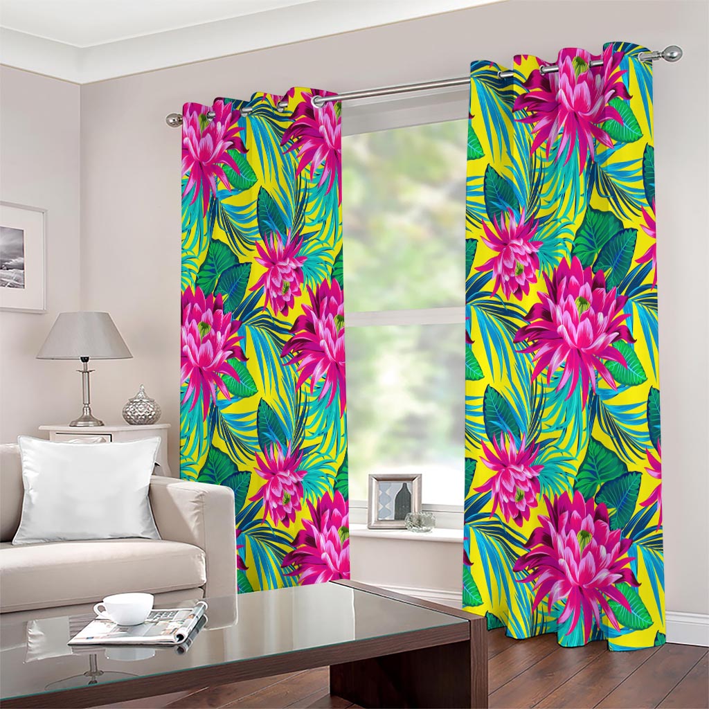 Tropical Lotus Pattern Print Extra Wide Grommet Curtains