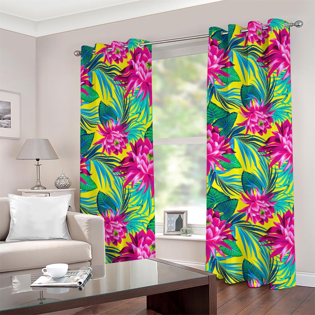Tropical Lotus Pattern Print Grommet Curtains