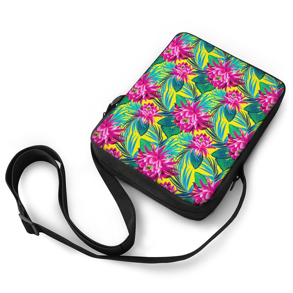 Tropical Lotus Pattern Print Rectangular Crossbody Bag