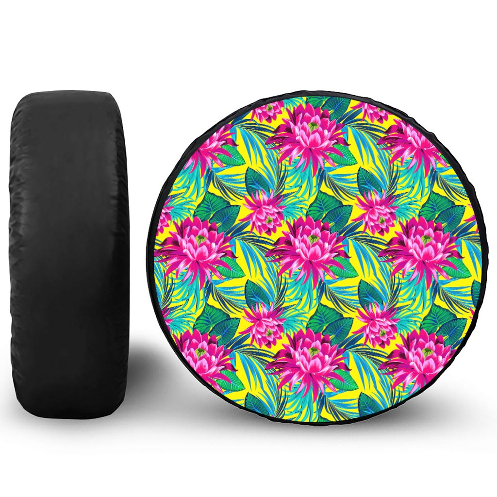 Tropical Lotus Pattern Print Tire Cover