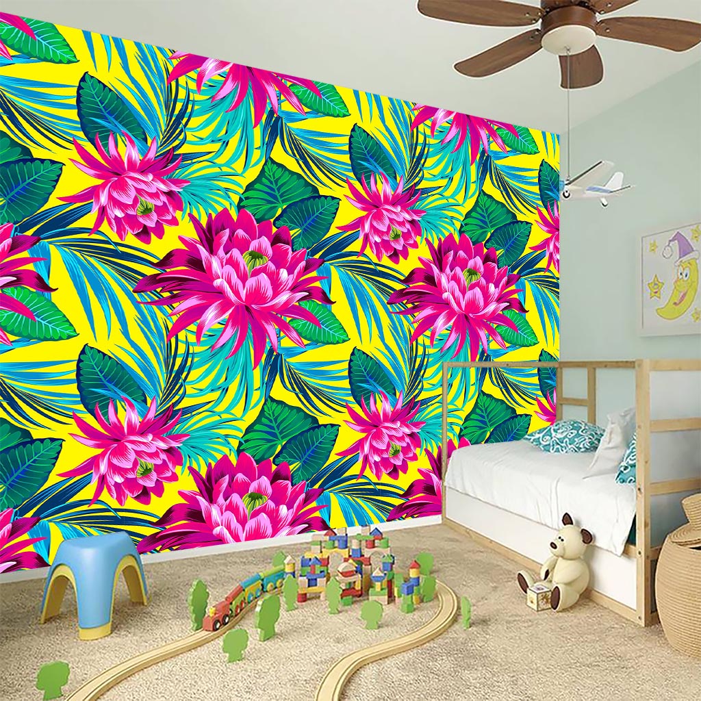 Tropical Lotus Pattern Print Wall Sticker