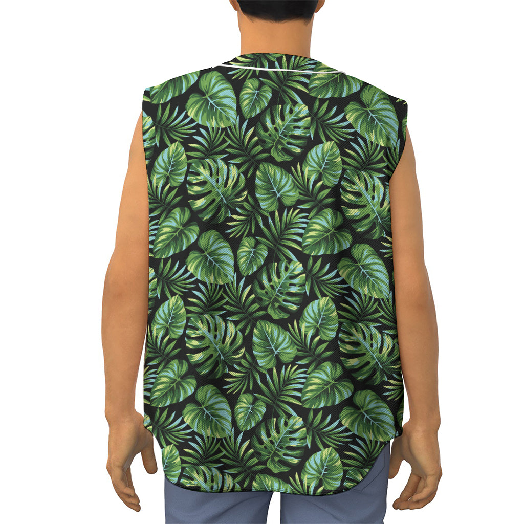 Tropical Monstera Leaves Pattern Print Sleeveless Baseball Jersey