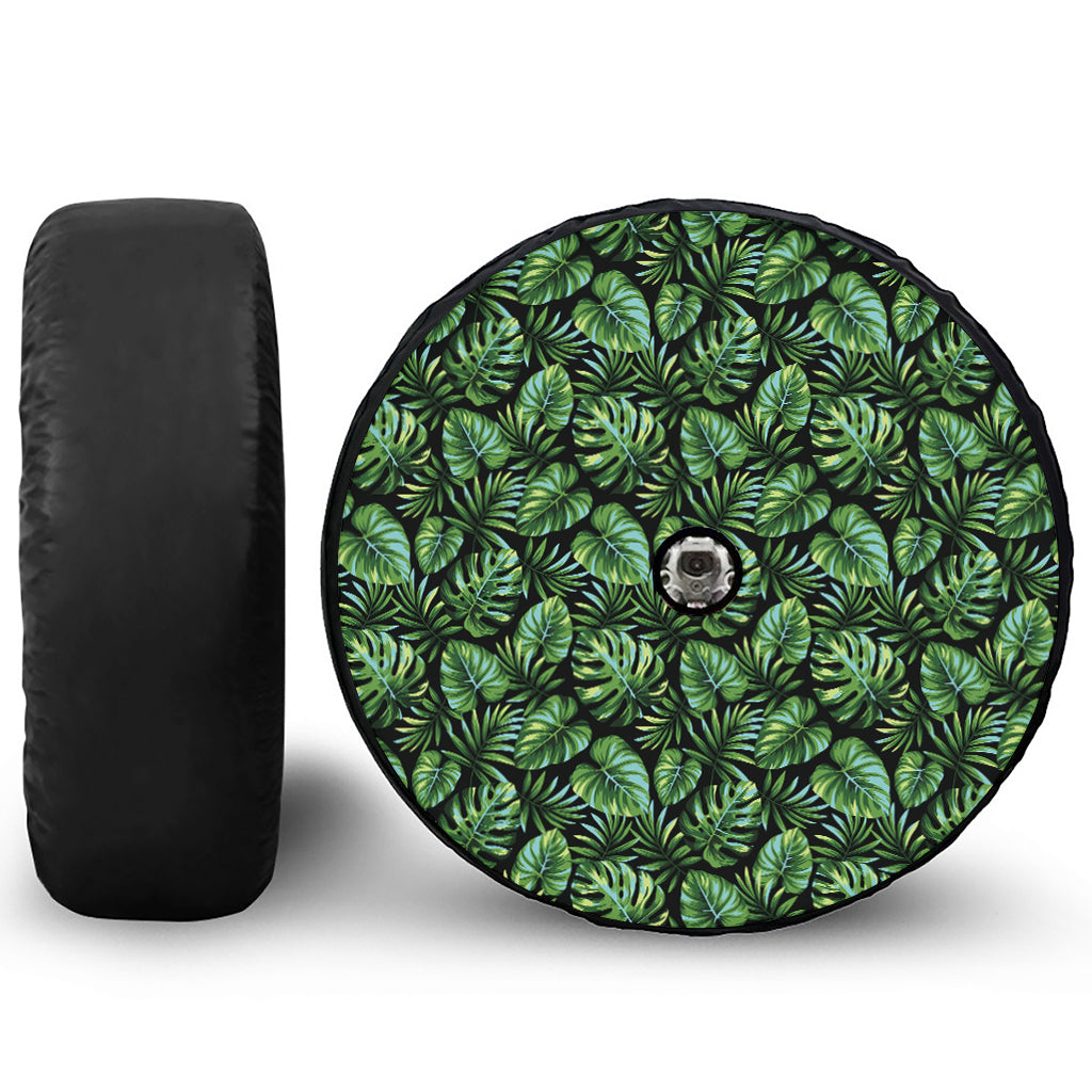 Tropical Monstera Leaves Pattern Print Tire Cover With Camera Hole