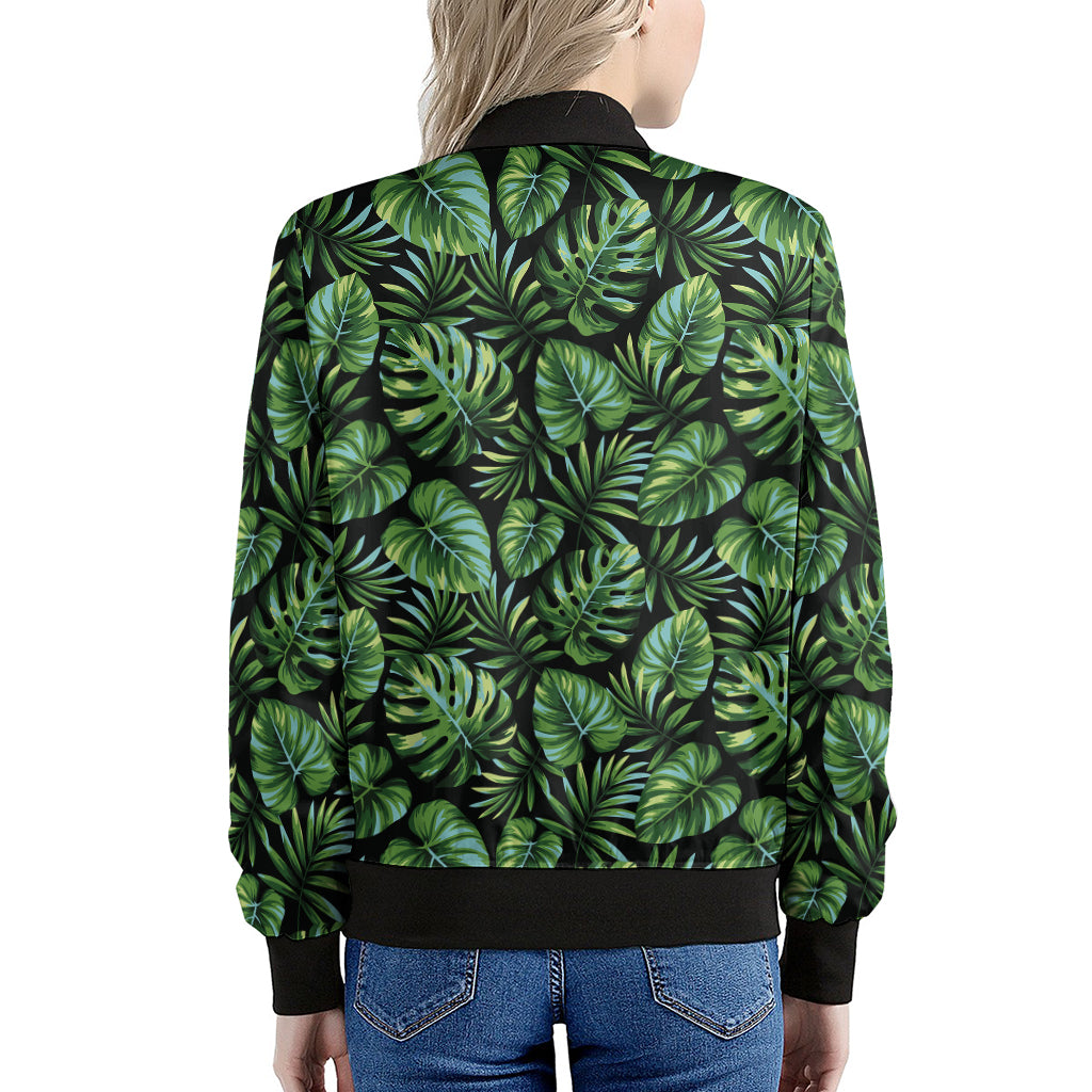Tropical Monstera Leaves Pattern Print Women's Bomber Jacket