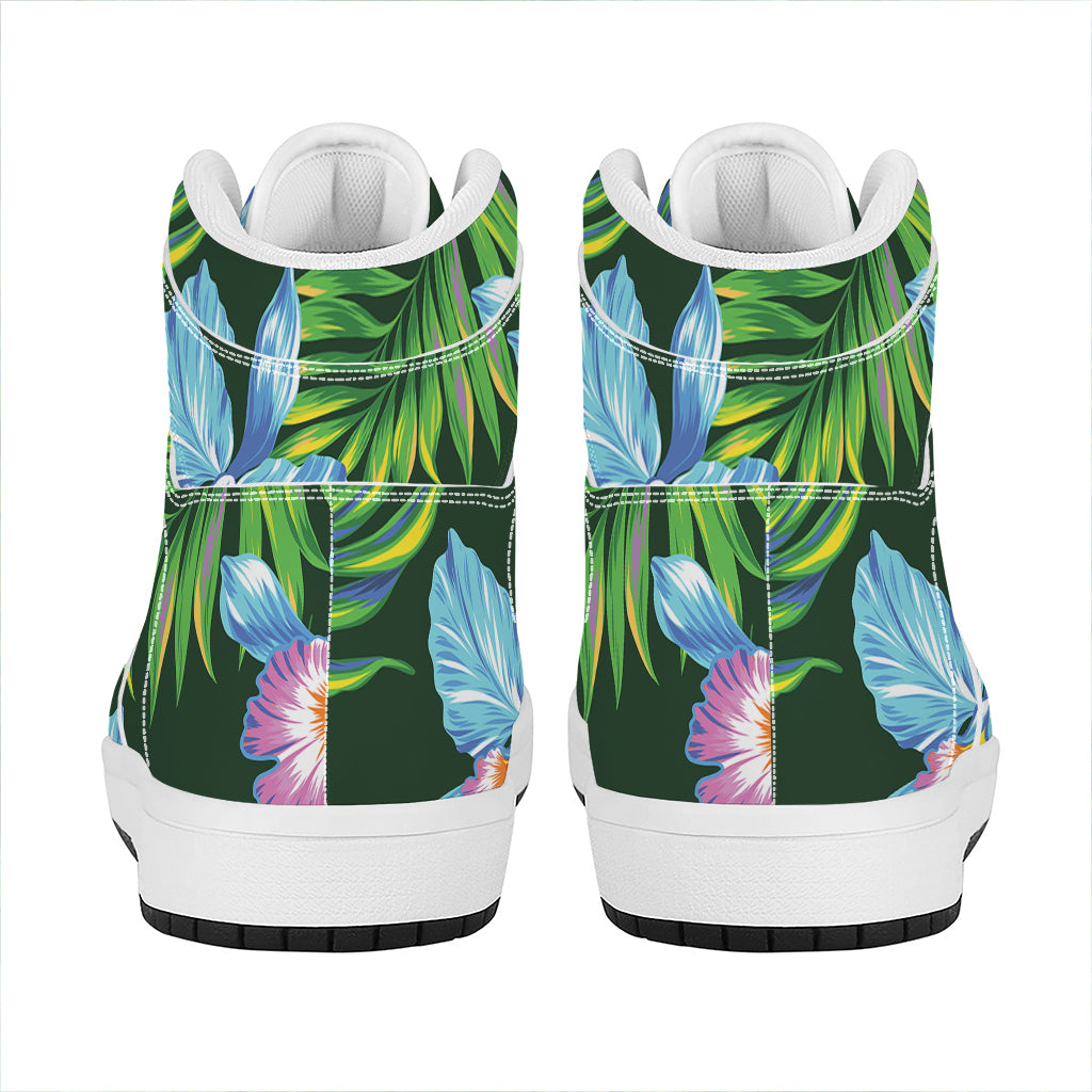 Tropical Orchid Flower Pattern Print High Top Leather Sneakers