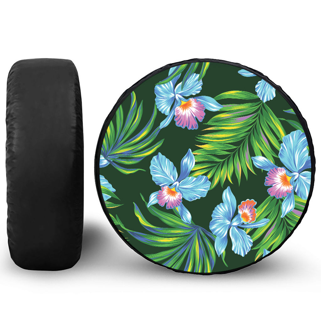 Tropical Orchid Flower Pattern Print Tire Cover
