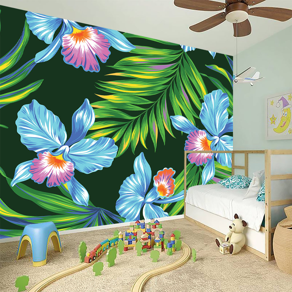 Tropical Orchid Flower Pattern Print Wall Sticker