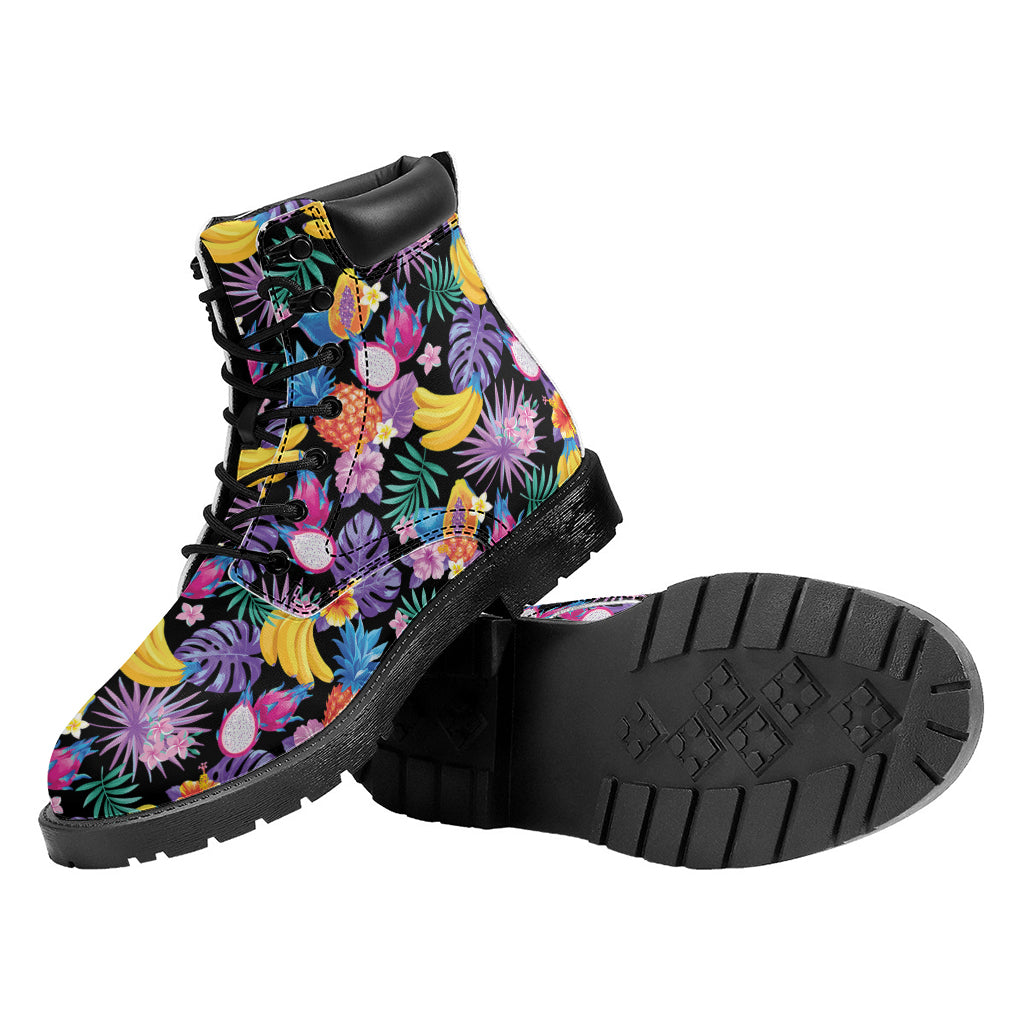 Tropical Palm And Hawaiian Fruits Print Work Boots