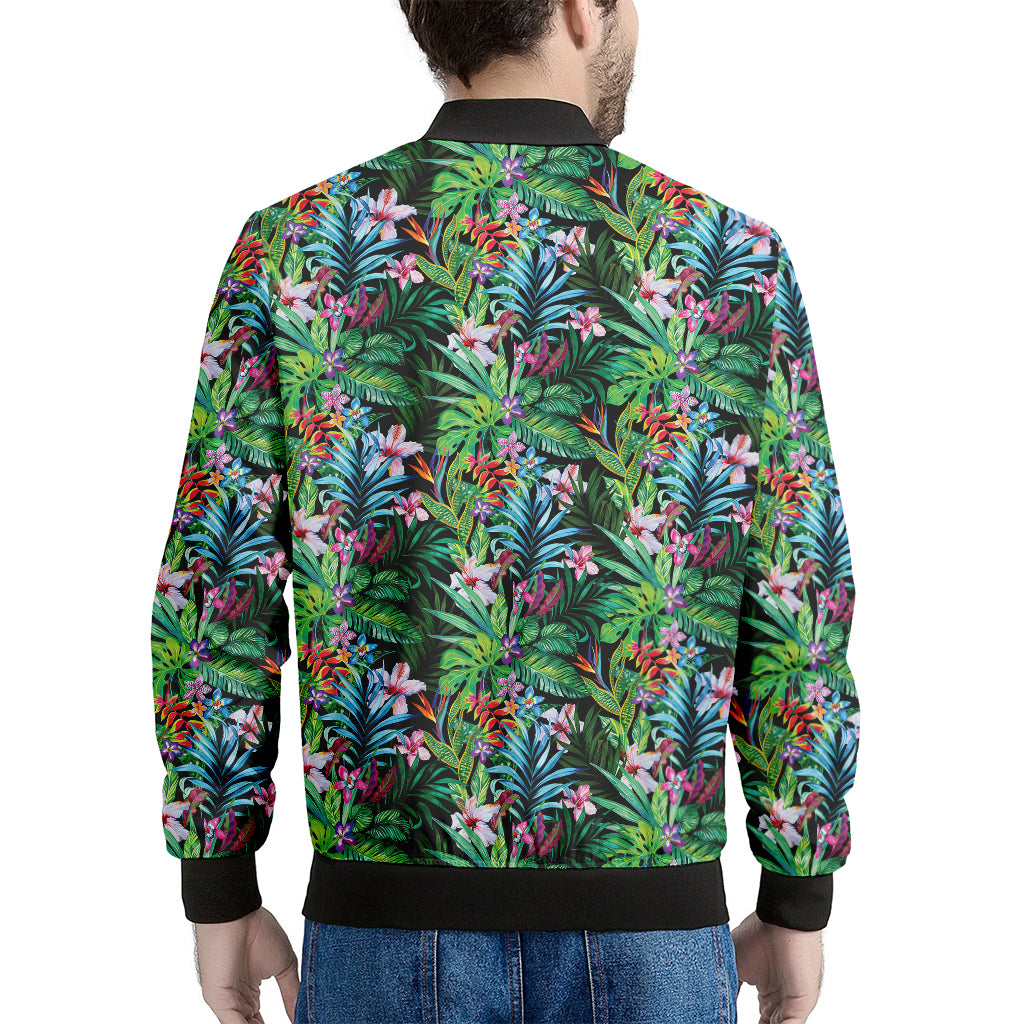 Tropical Palm And Hibiscus Print Men's Bomber Jacket