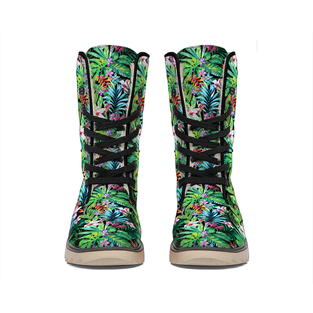 Tropical Palm And Hibiscus Print Winter Boots
