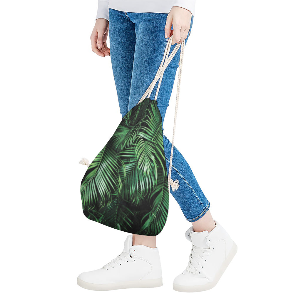 Tropical Palm Leaf Print Drawstring Bag