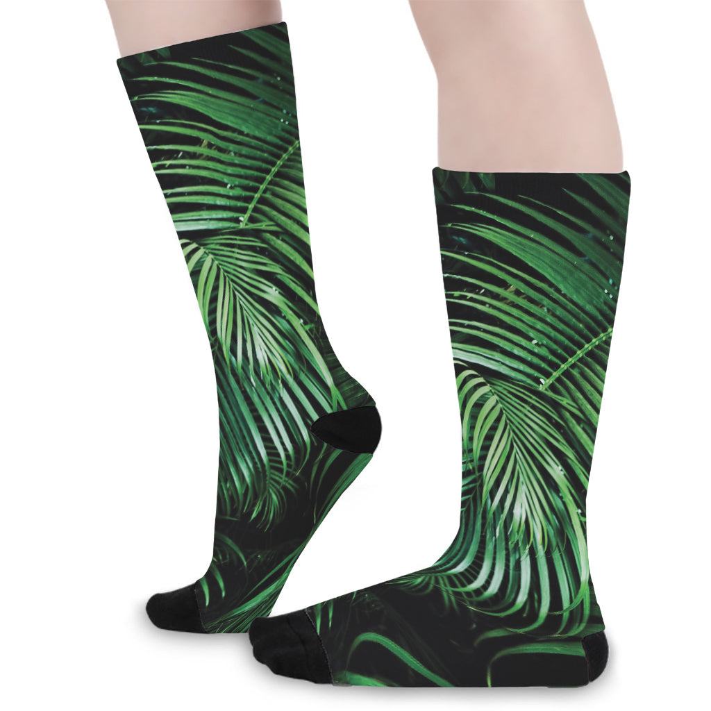 Tropical Palm Leaf Print Long Socks