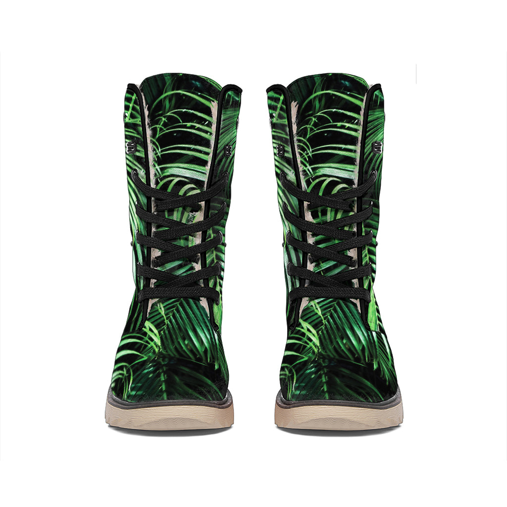 Tropical Palm Leaf Print Winter Boots