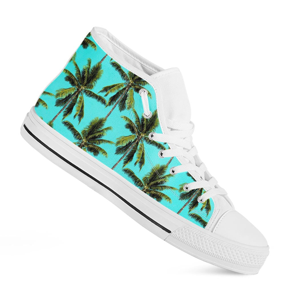Tropical Palm Tree Pattern Print White High Top Sneakers