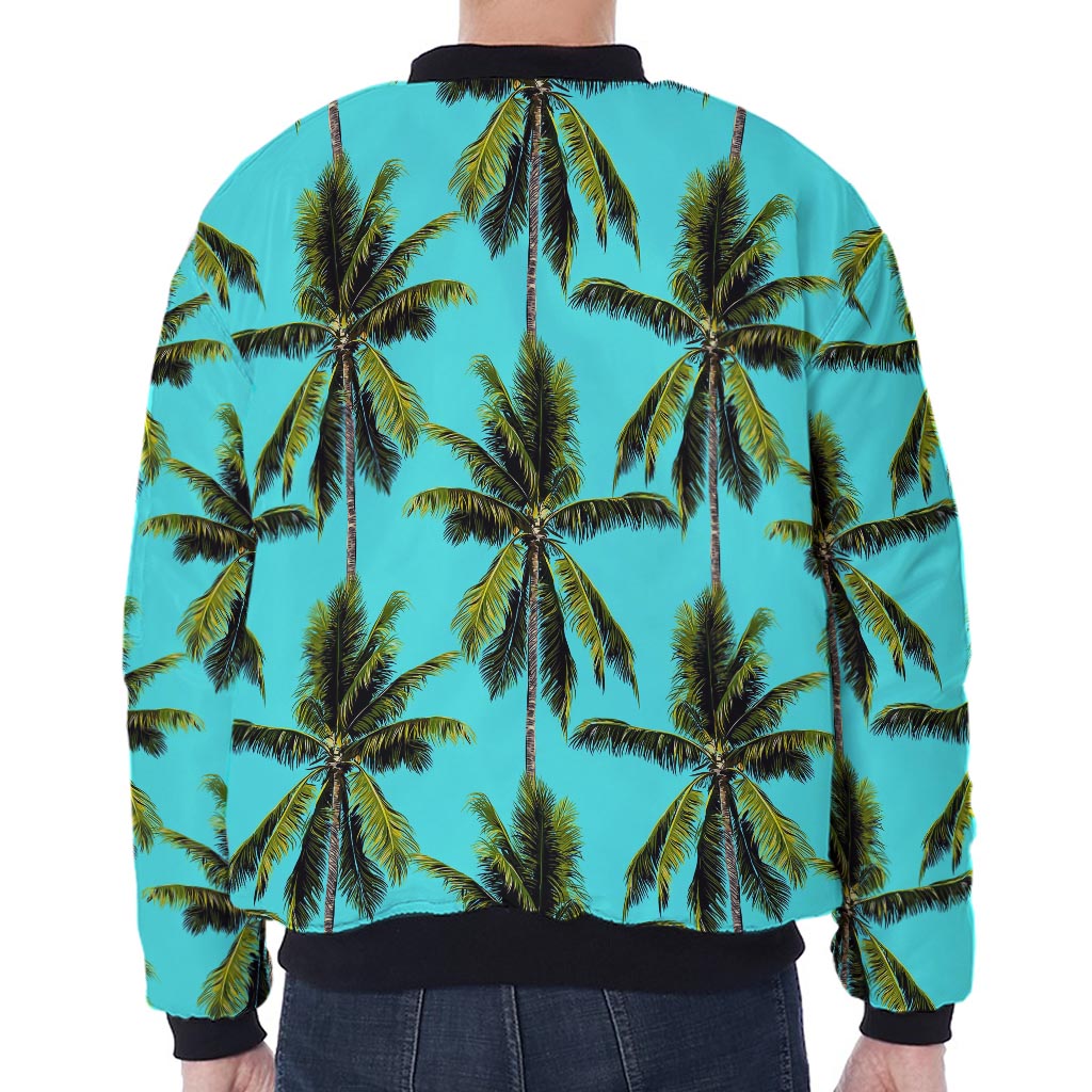 Tropical Palm Tree Pattern Print Zip Sleeve Bomber Jacket