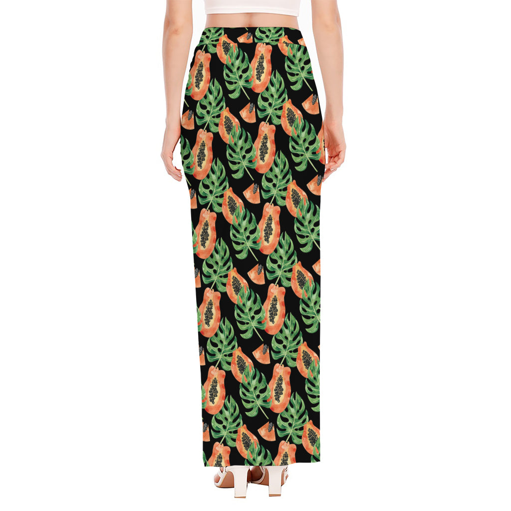 Tropical Papaya Pattern Print High Slit Maxi Skirt