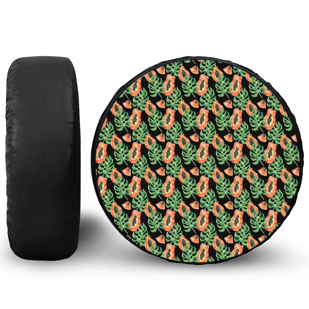 Tropical Papaya Pattern Print Leather Spare Tire Cover