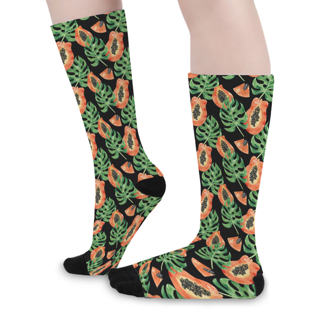 Tropical Papaya Pattern Print Long Socks
