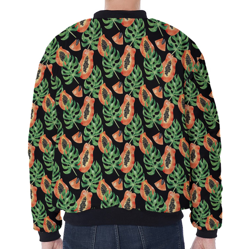 Tropical Papaya Pattern Print Zip Sleeve Bomber Jacket