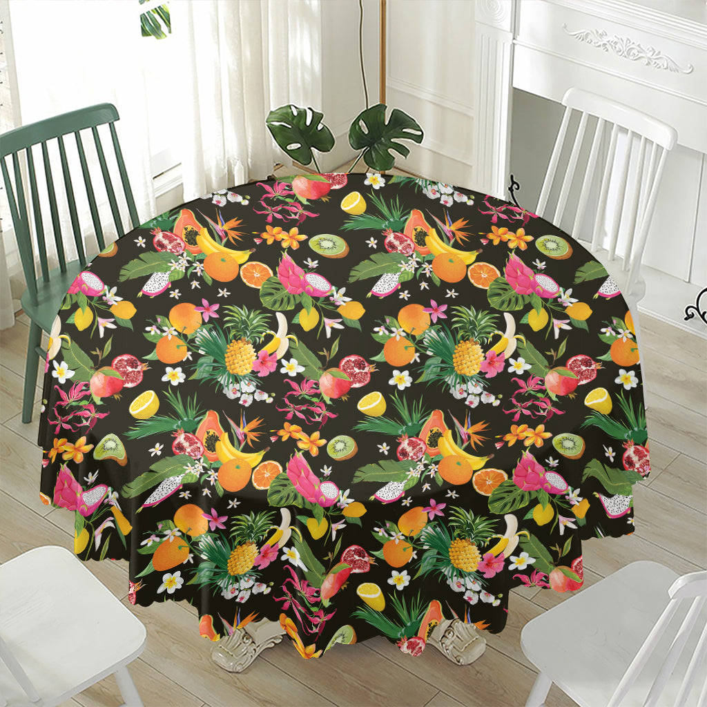 Tropical Paradise Fruits Pattern Print Waterproof Round Tablecloth
