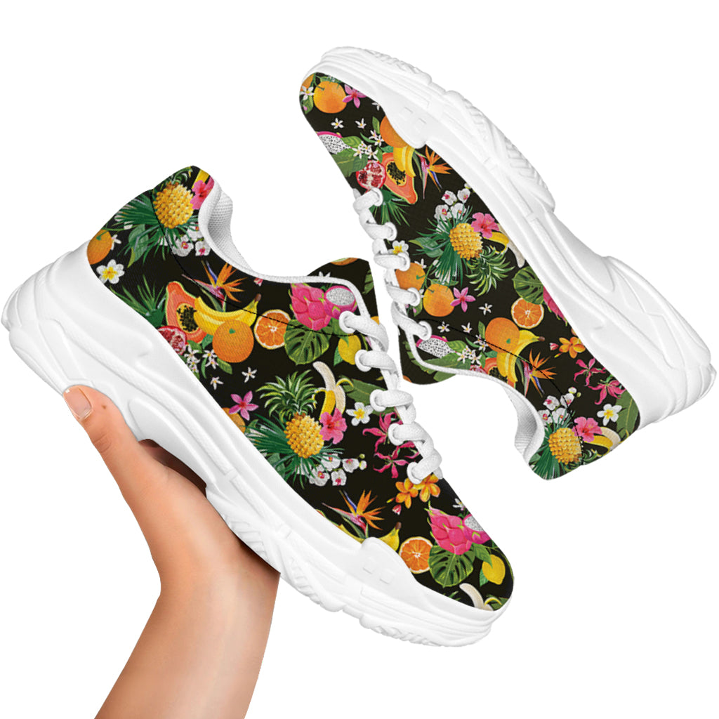Tropical Paradise Fruits Pattern Print White Chunky Shoes
