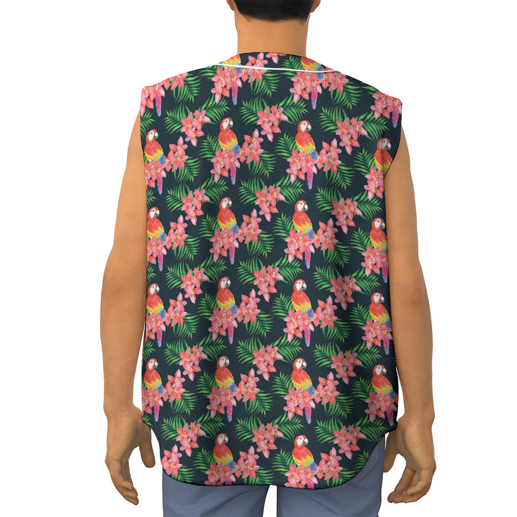 Tropical Parrot Pattern Print Sleeveless Baseball Jersey