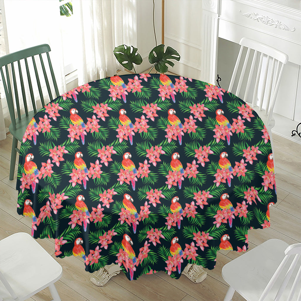 Tropical Parrot Pattern Print Waterproof Round Tablecloth