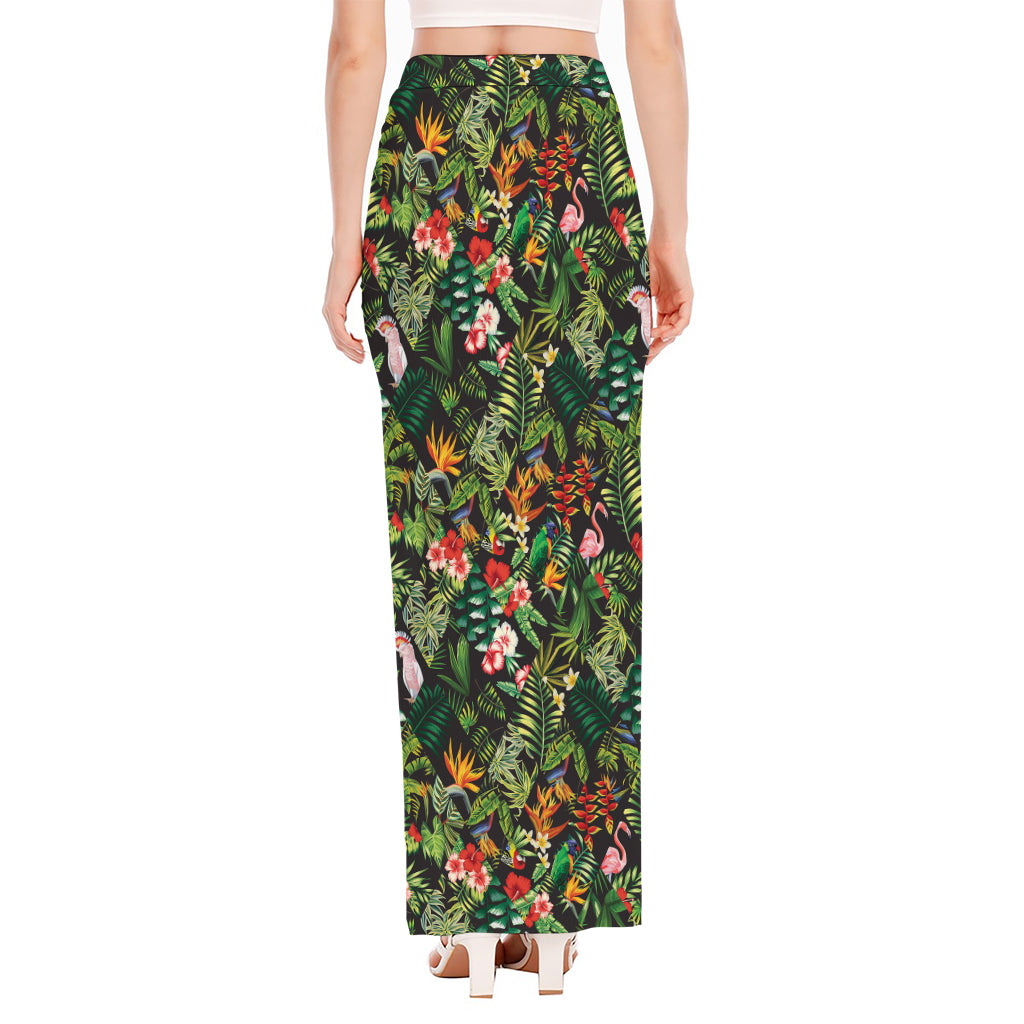 Tropical Patchwork Pattern Print High Slit Maxi Skirt