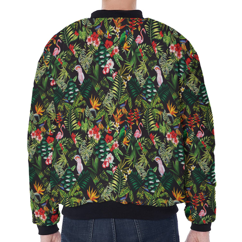 Tropical Patchwork Pattern Print Zip Sleeve Bomber Jacket