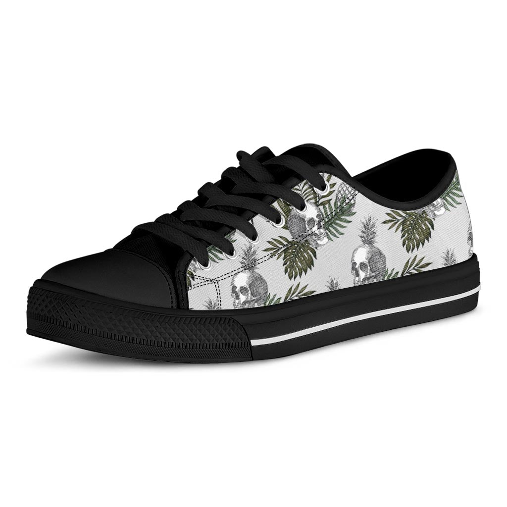 Tropical Pineapple Skull Pattern Print Black Low Top Sneakers
