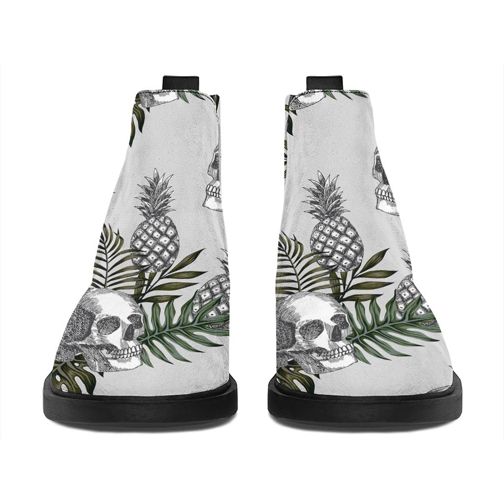 Tropical Pineapple Skull Pattern Print Flat Ankle Boots
