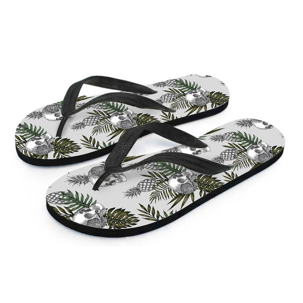 Tropical Pineapple Skull Pattern Print Flip Flops