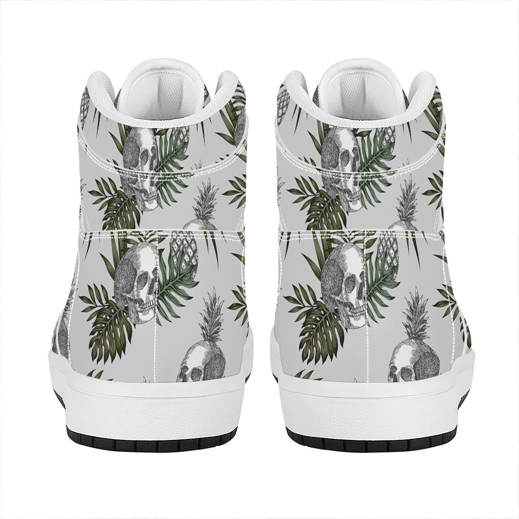 Tropical Pineapple Skull Pattern Print High Top Leather Sneakers