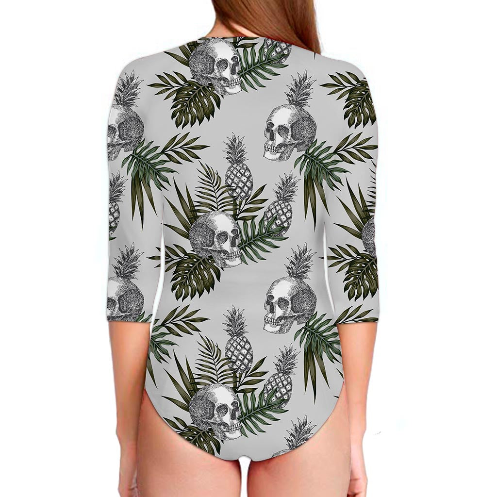 Tropical Pineapple Skull Pattern Print Long Sleeve Swimsuit