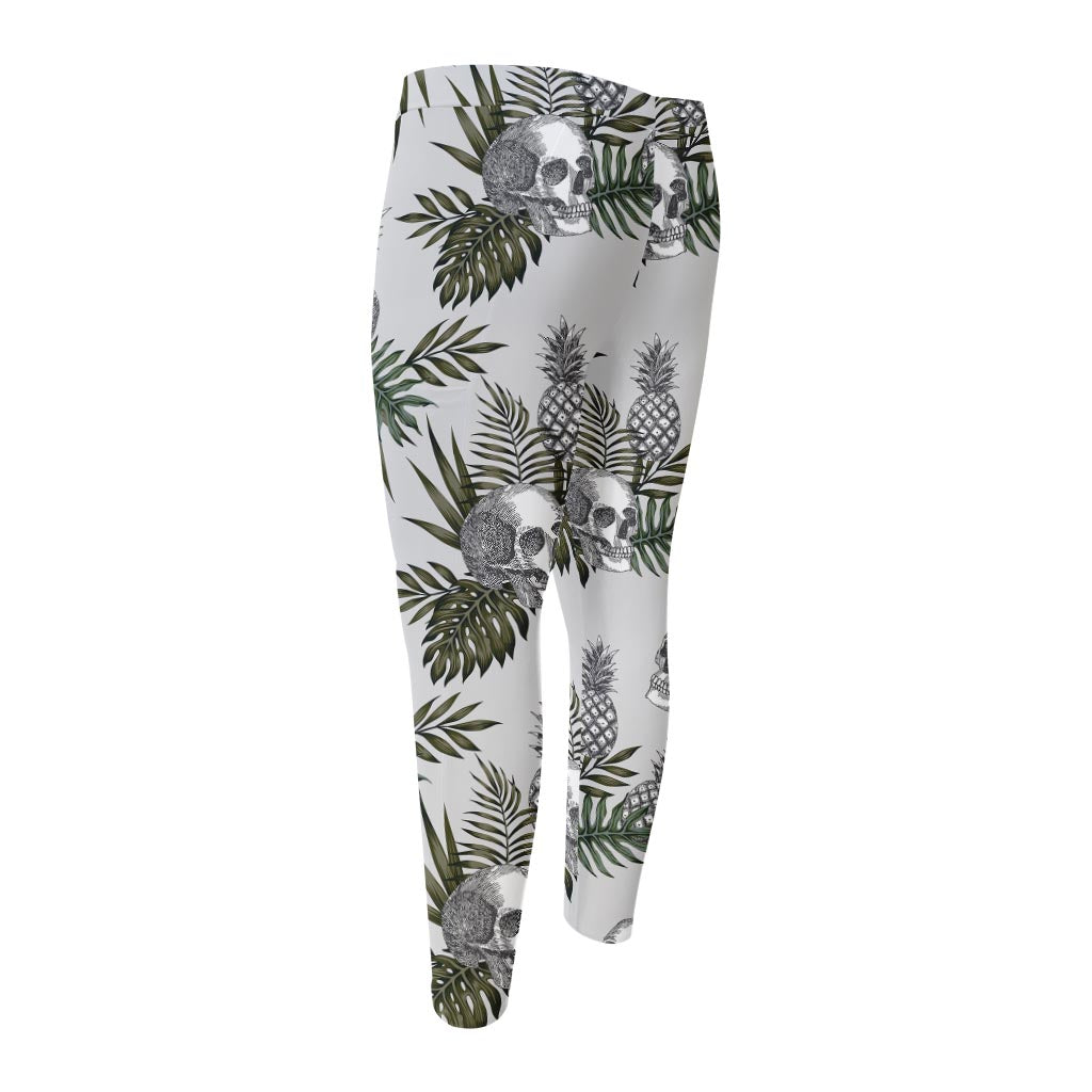 Tropical Pineapple Skull Pattern Print Men's Compression Pants
