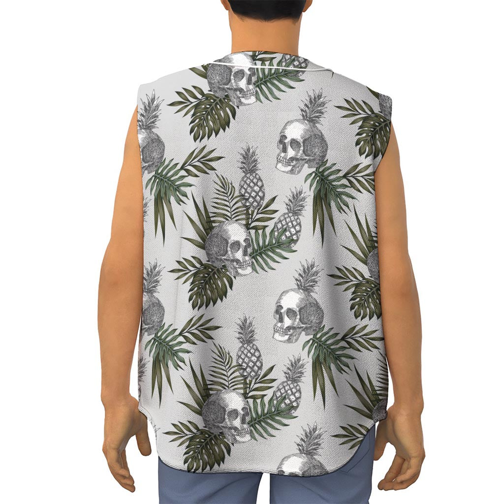 Tropical Pineapple Skull Pattern Print Sleeveless Baseball Jersey