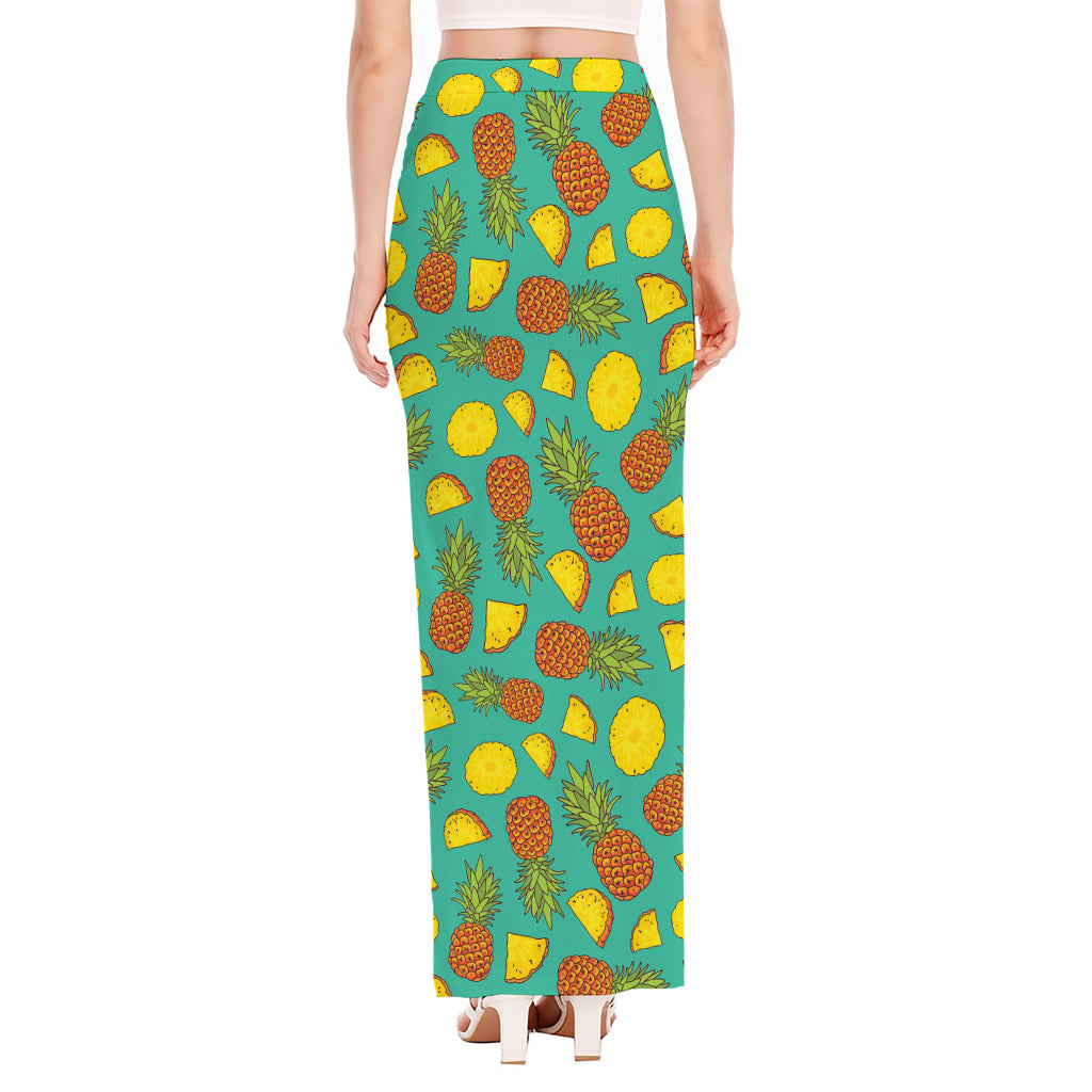 Tropical Pineapples Pattern Print High Slit Maxi Skirt